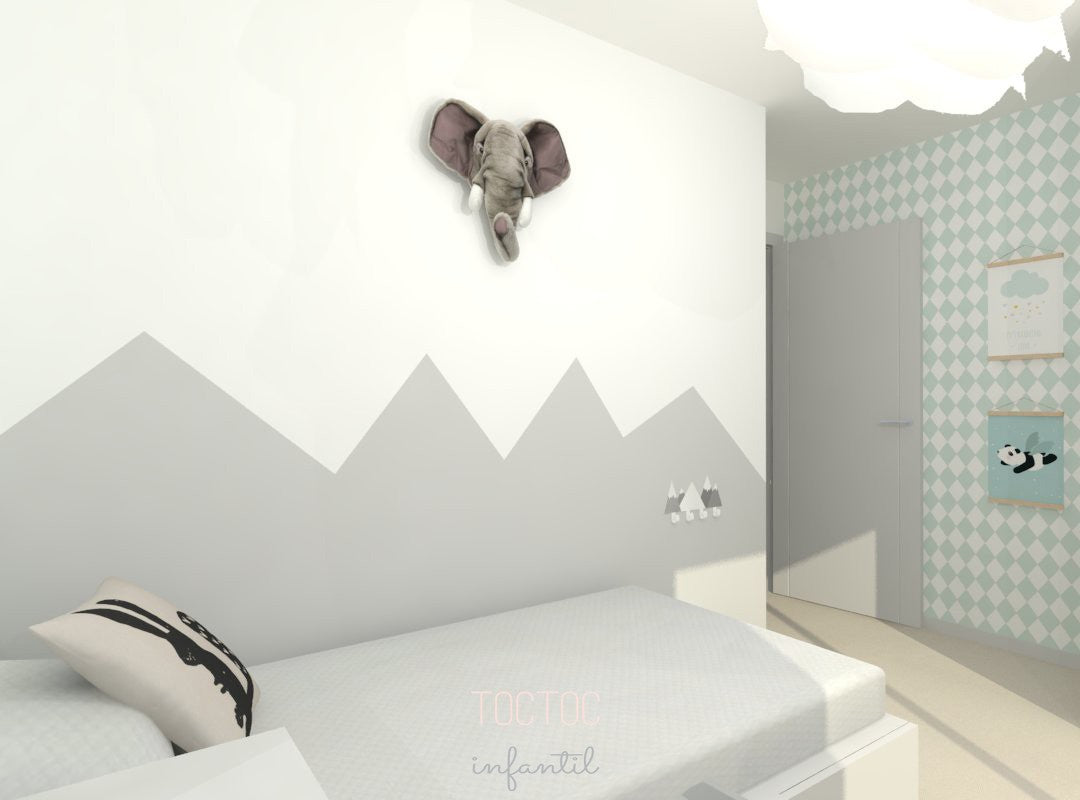 Habitación infanti Rombos mint y detalles gris