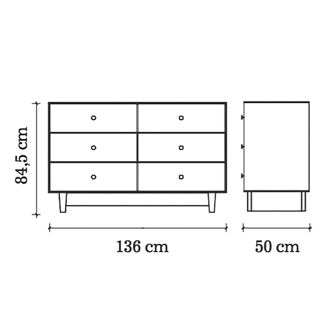 Comoda Merlin 6 cajones Blanco