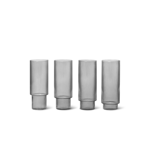 Ripple Long Drink Glasses - Set of 4 - Smoked Grey Ferm Living