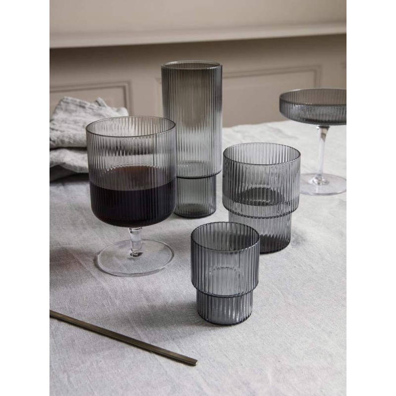 Ripple Long Drink Glasses - Set of 4 - Smoked Grey Ferm Living