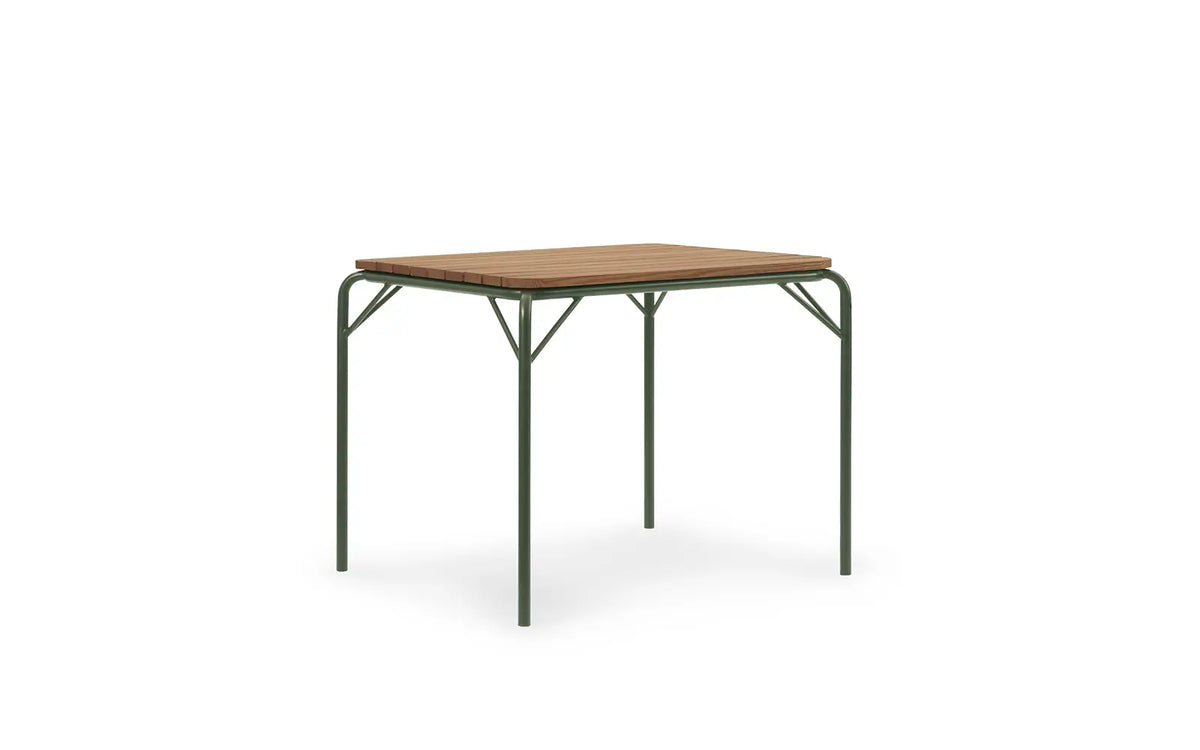 Mesa de exterior Vig 90 × 90 cm, robinia y verde oscuro