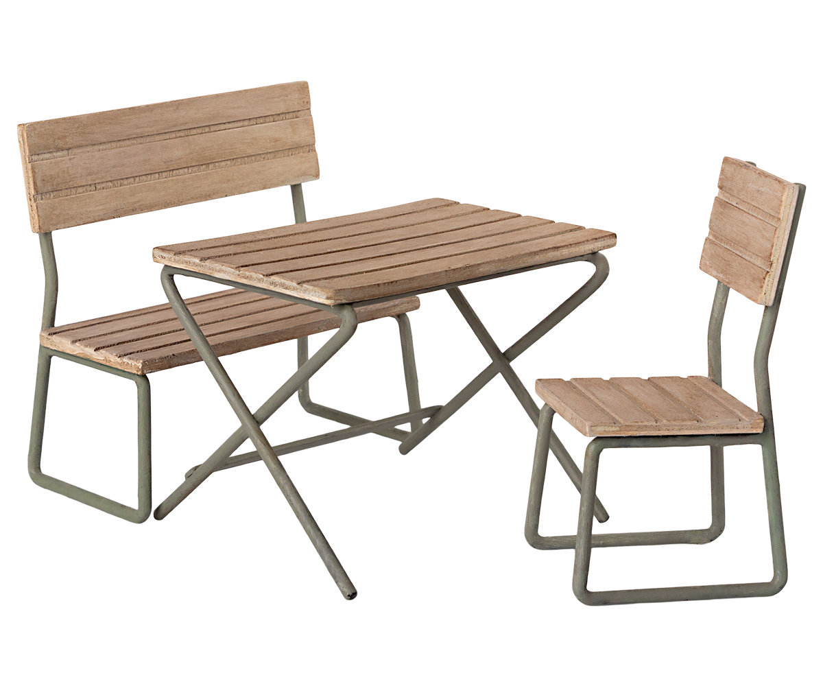 Set de jardín en miniatura, Mesa con silla y banco