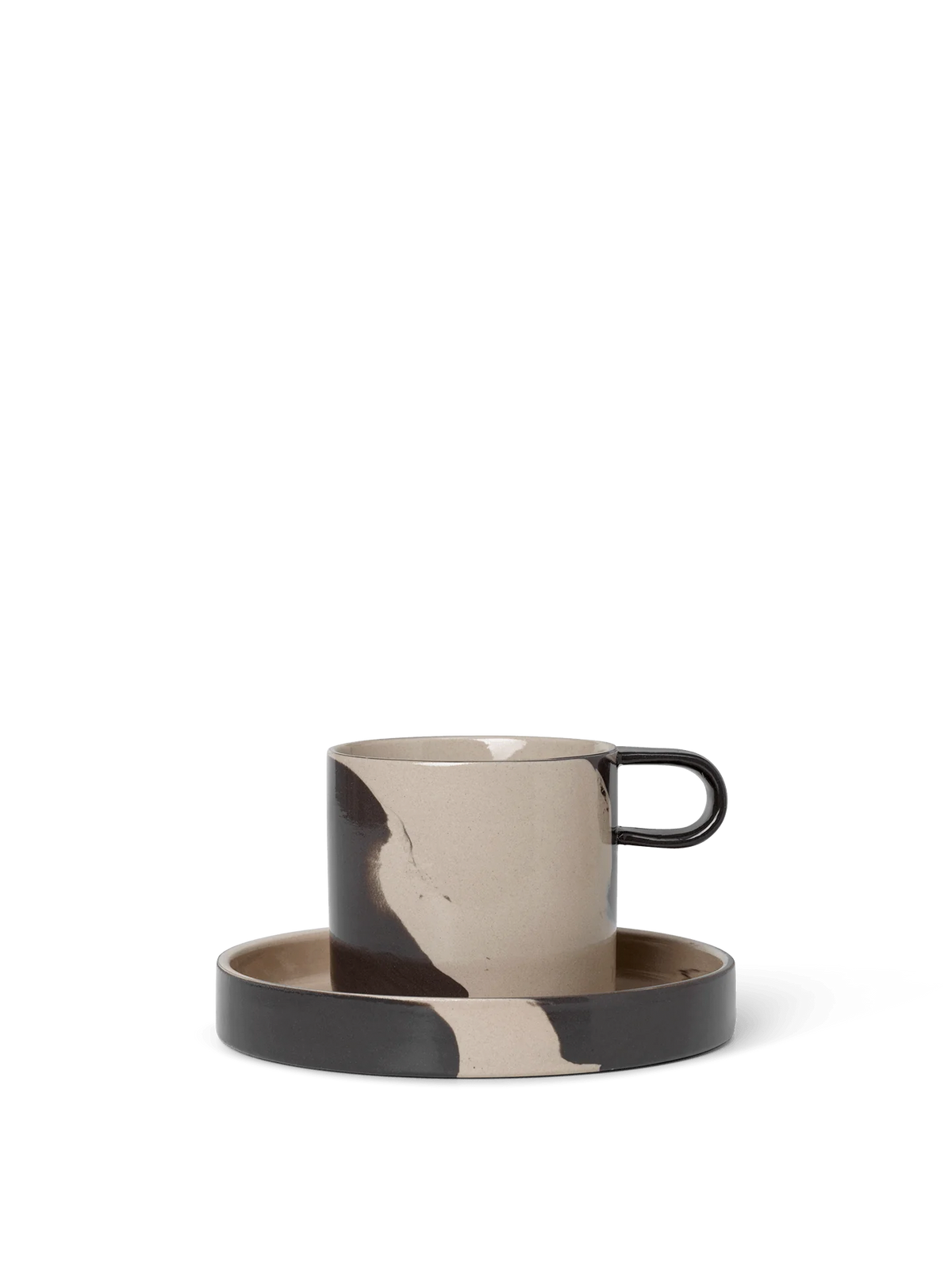 Taza Inlay con platillo – Arena/Marrón