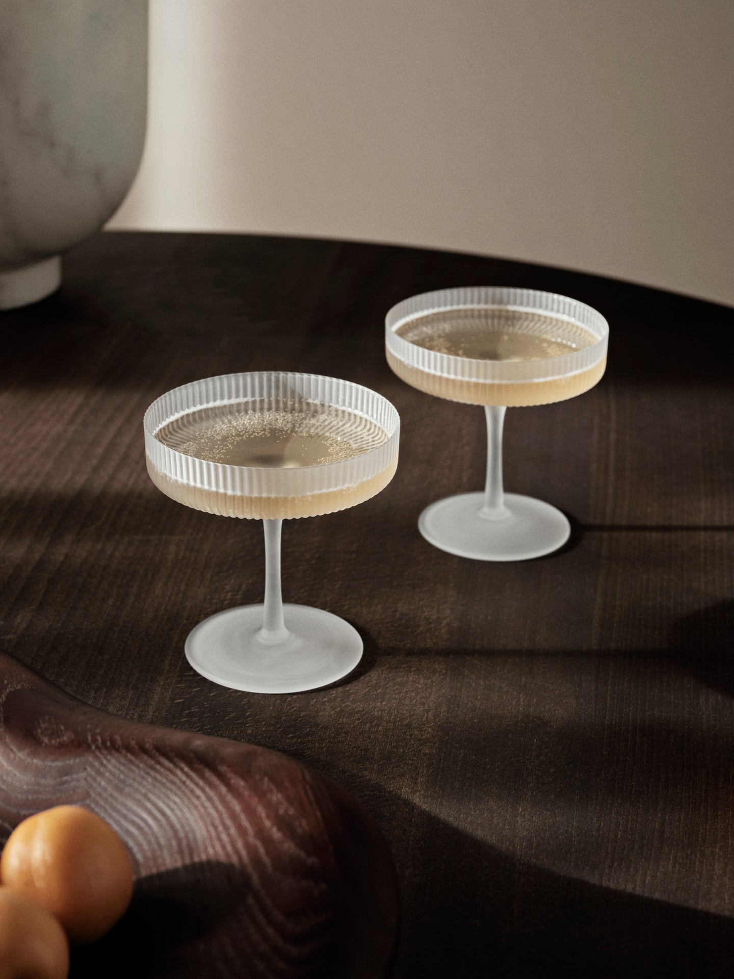 Copas de champán bajas Ripple – Set de 2 – Rosa rubor