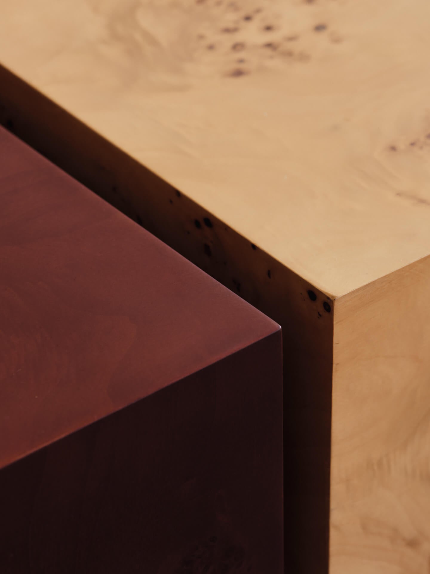 Mesa de centro con almacenamiento Burl – Chapa de madera Burl teñida en oscuro