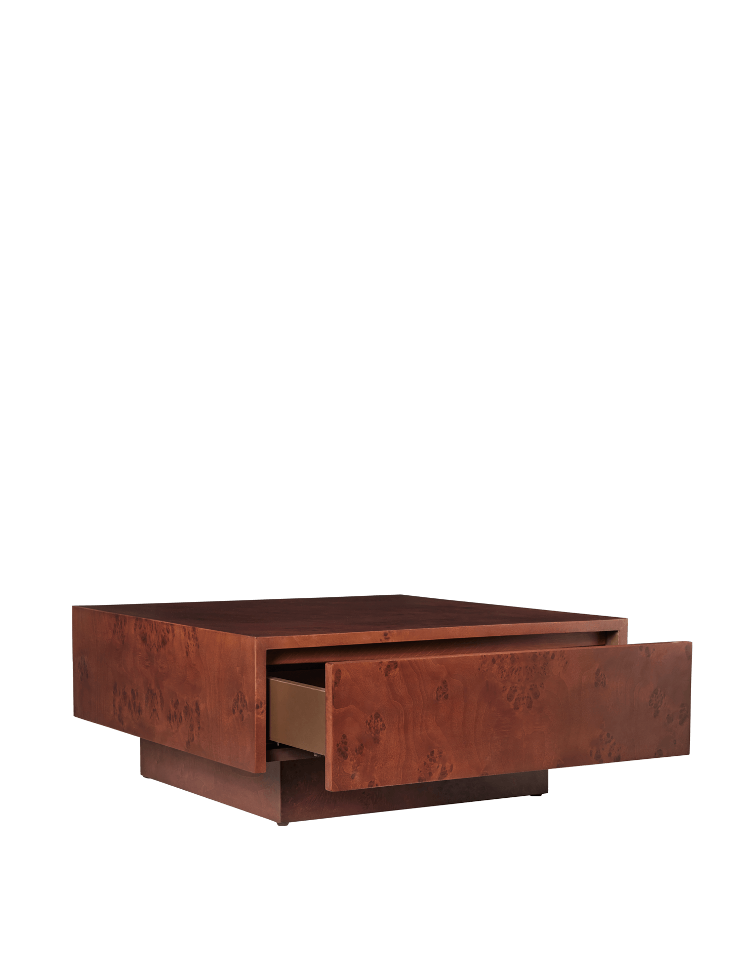 Mesa de centro con almacenamiento Burl – Chapa de madera Burl teñida en oscuro