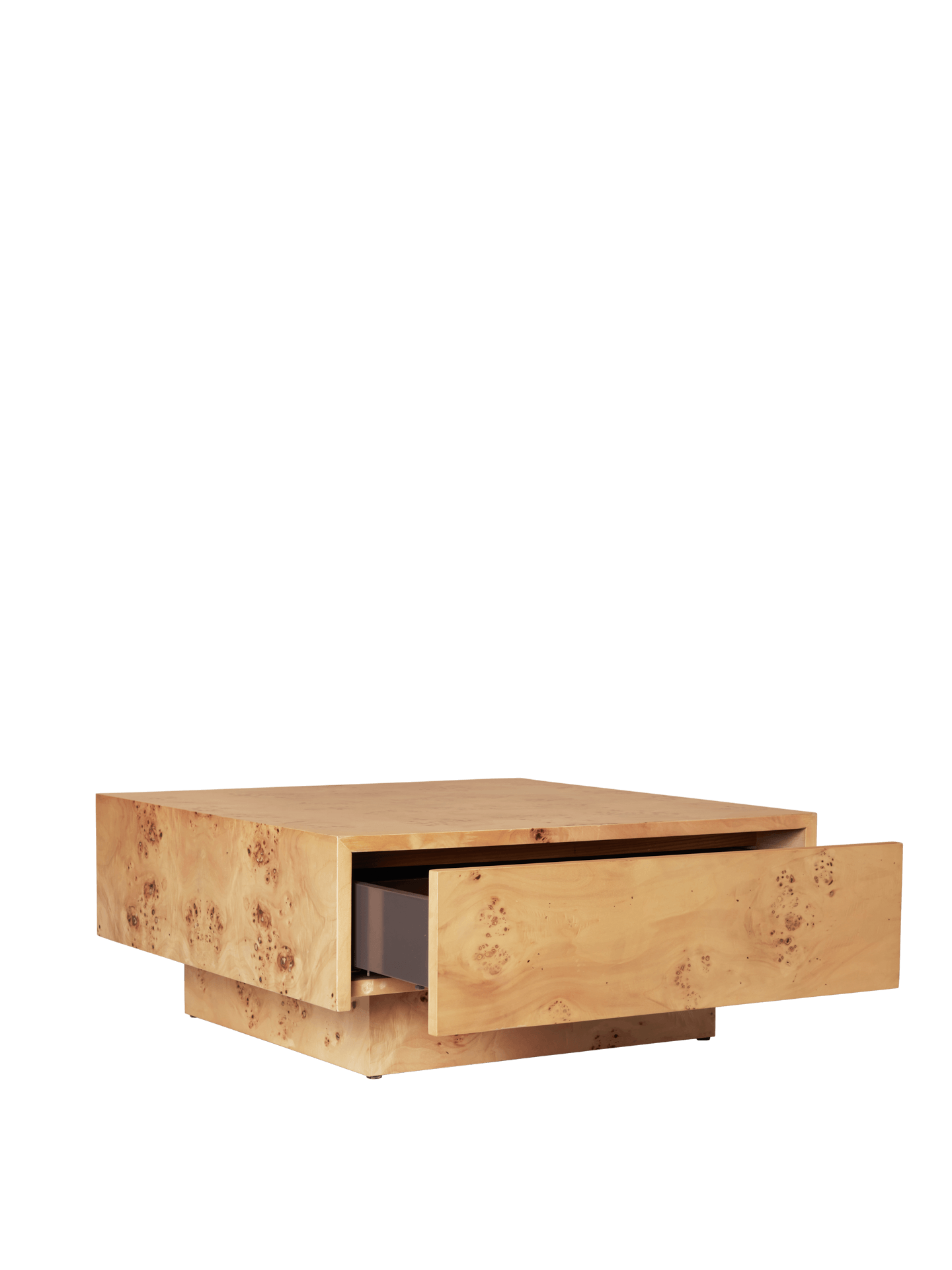 Mesa de centro con almacenamiento Burl – Chapa de madera Burl teñida en oscuro