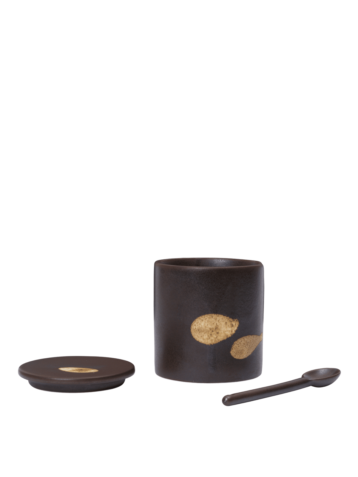 Tarro Koyo con cuchara – Marrón oscuro/Beige