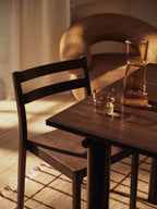 Mesa de comedor Atura – 160 x 90 cm – Chocolate oscuro/Burdeos Lino