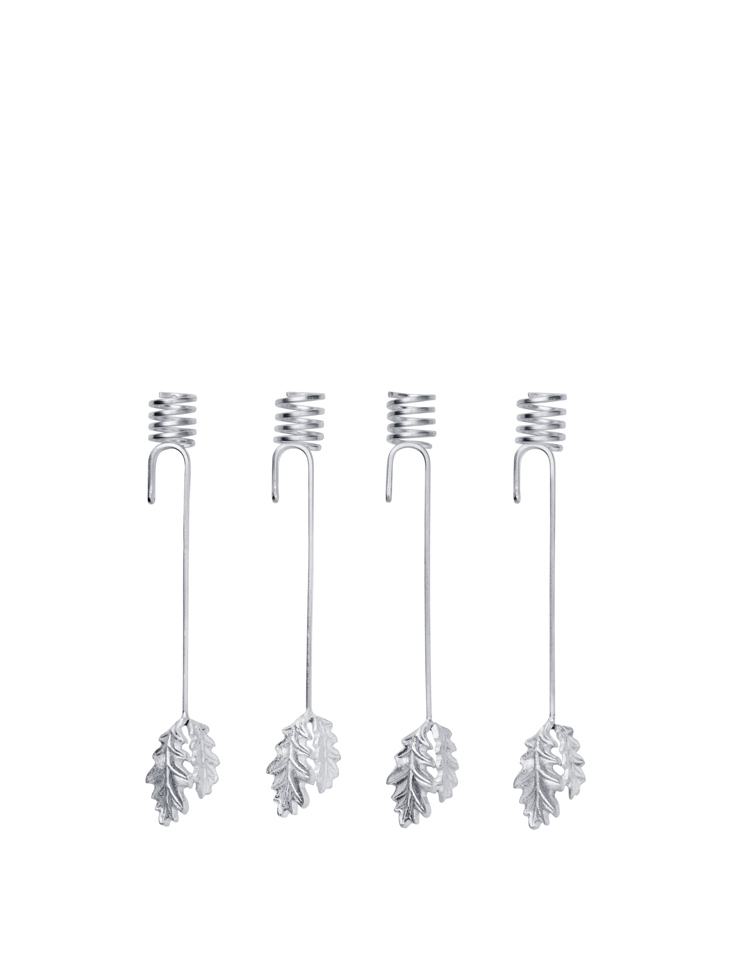 Portavelas de árbol de Navidad con hojas de roble – Set de 4 – Plata