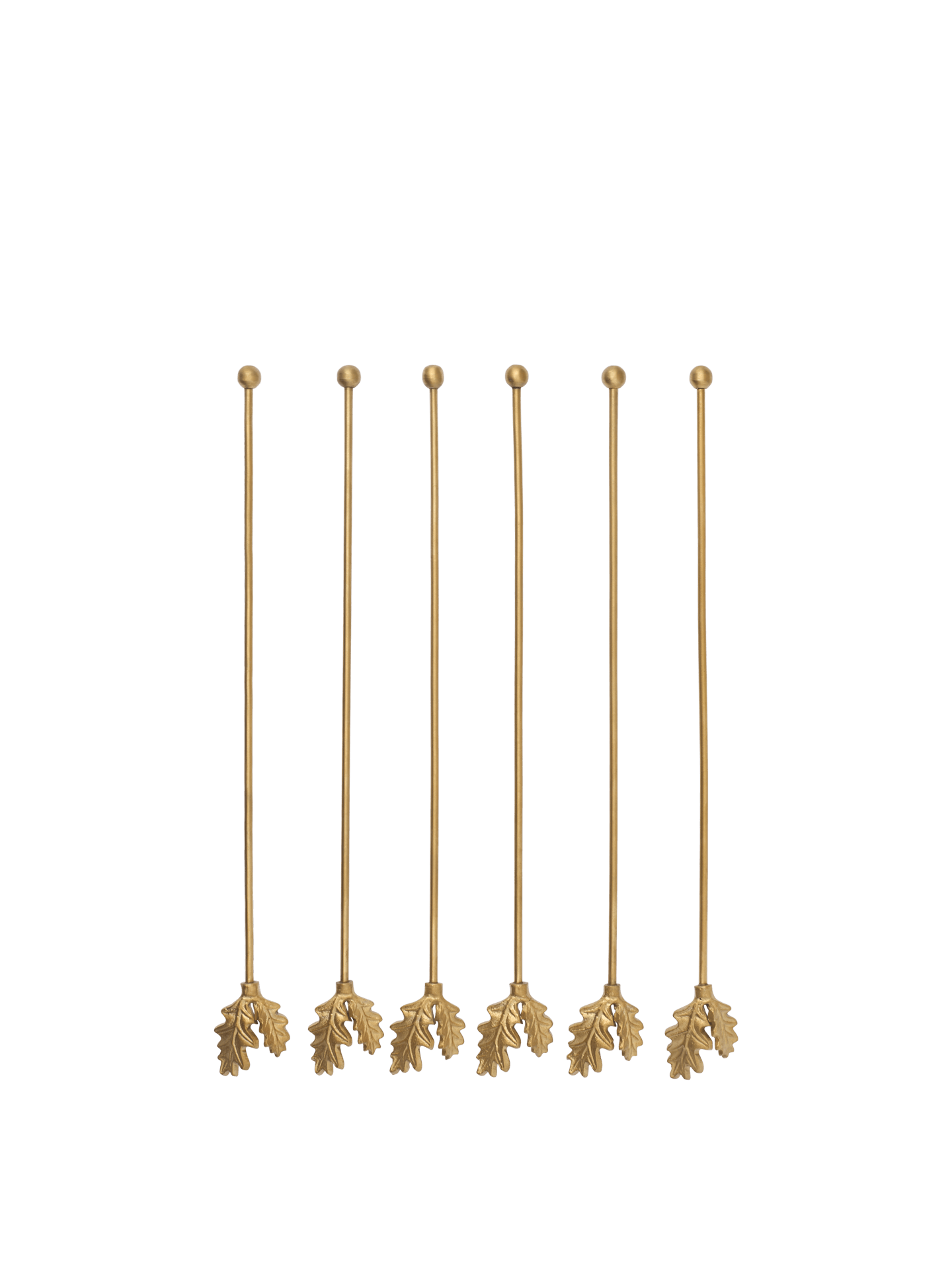 Removedores de cóctel con forma de hoja de roble – Largos – Set de 6 – Latón