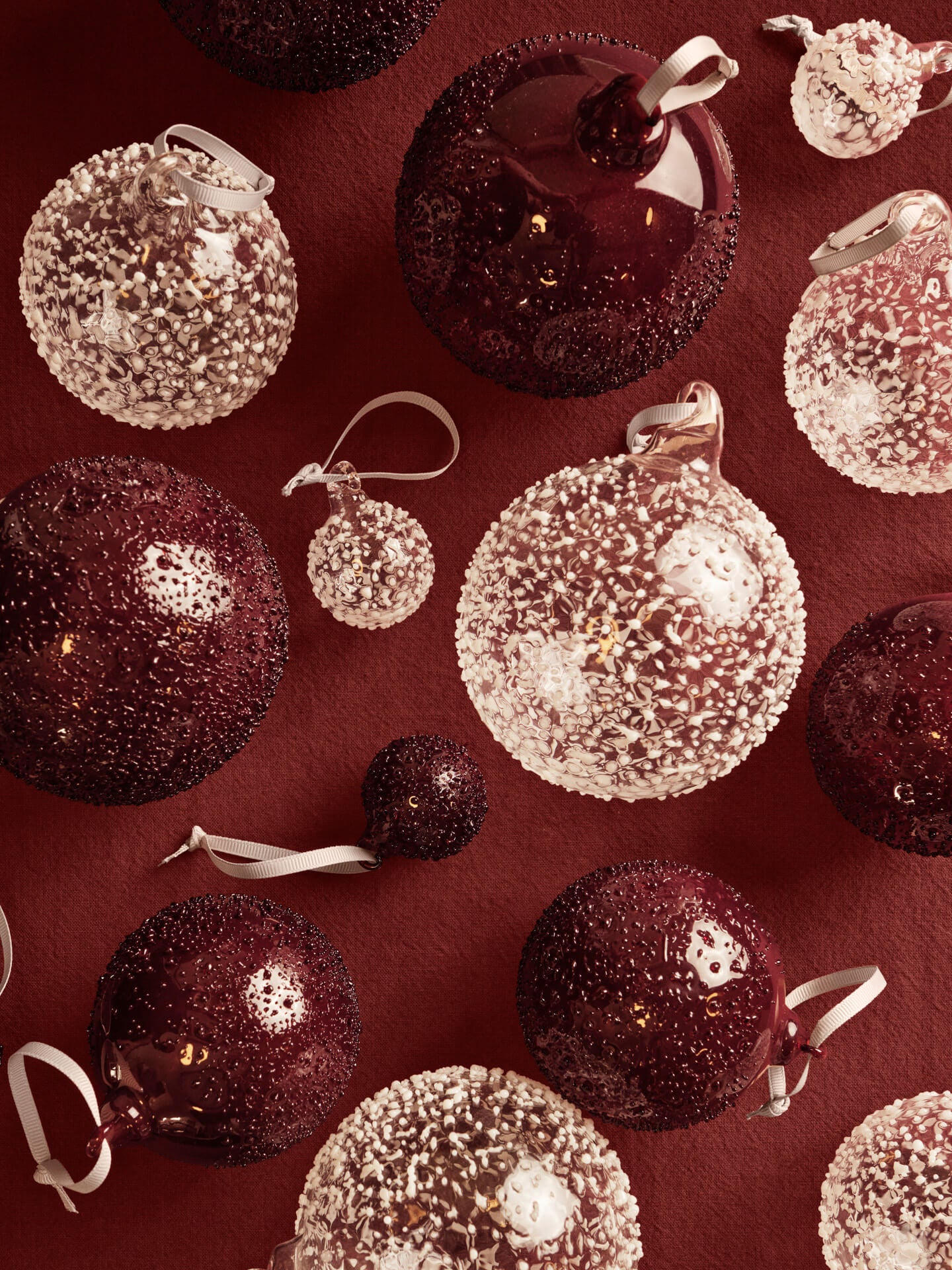 Bolas de Navidad de cristal Flurry – L – Set de 3 – Rojo picante
