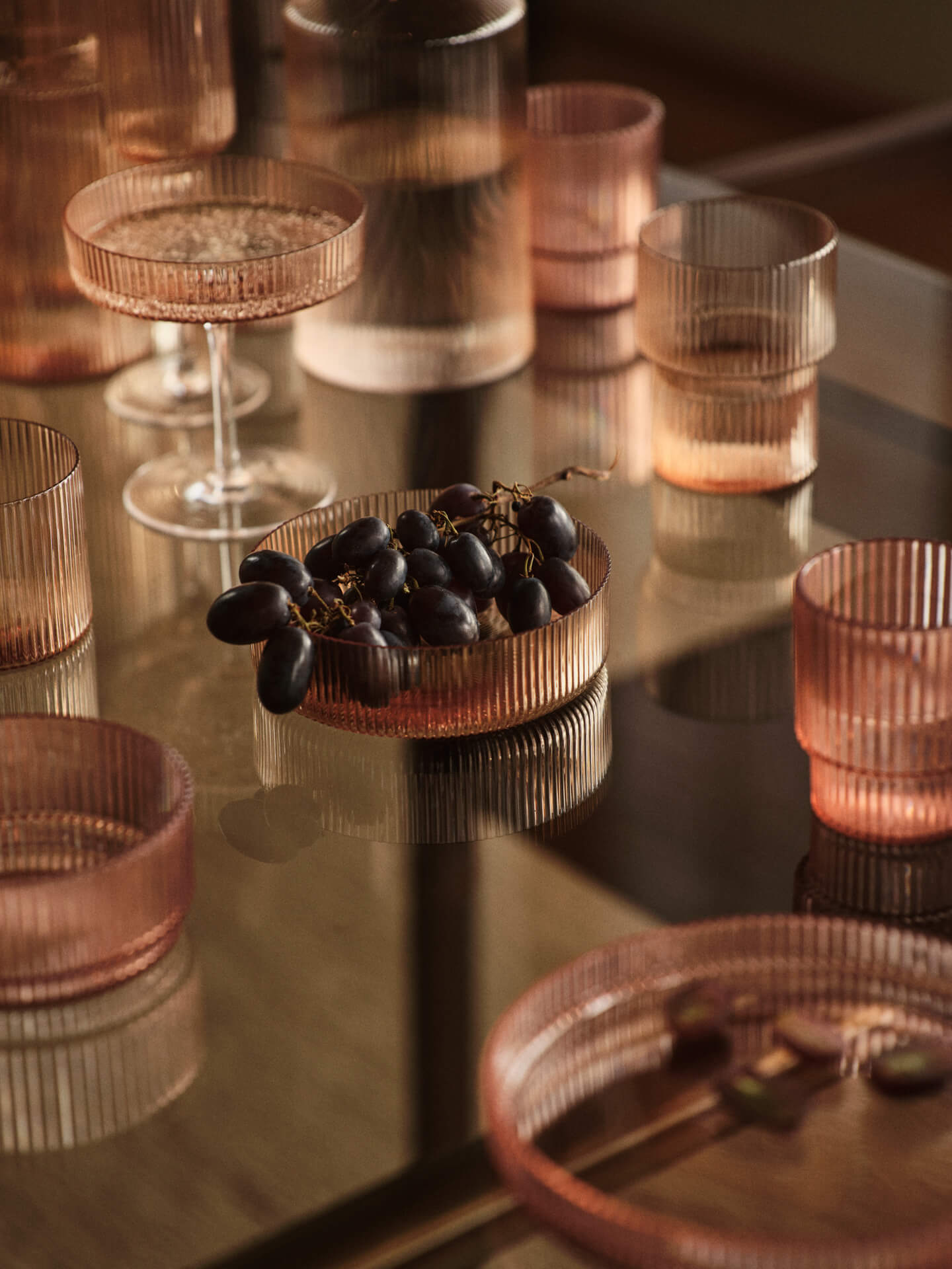Copas de champán bajas Ripple – Set de 2 – Rosa rubor