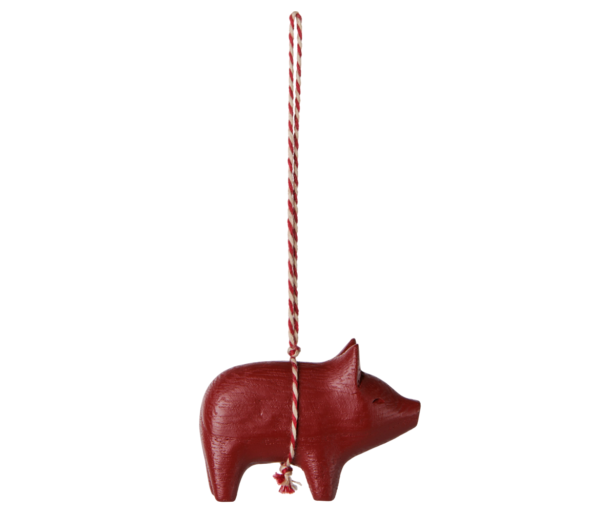 Adorno de madera, Cerdo - Rojo
