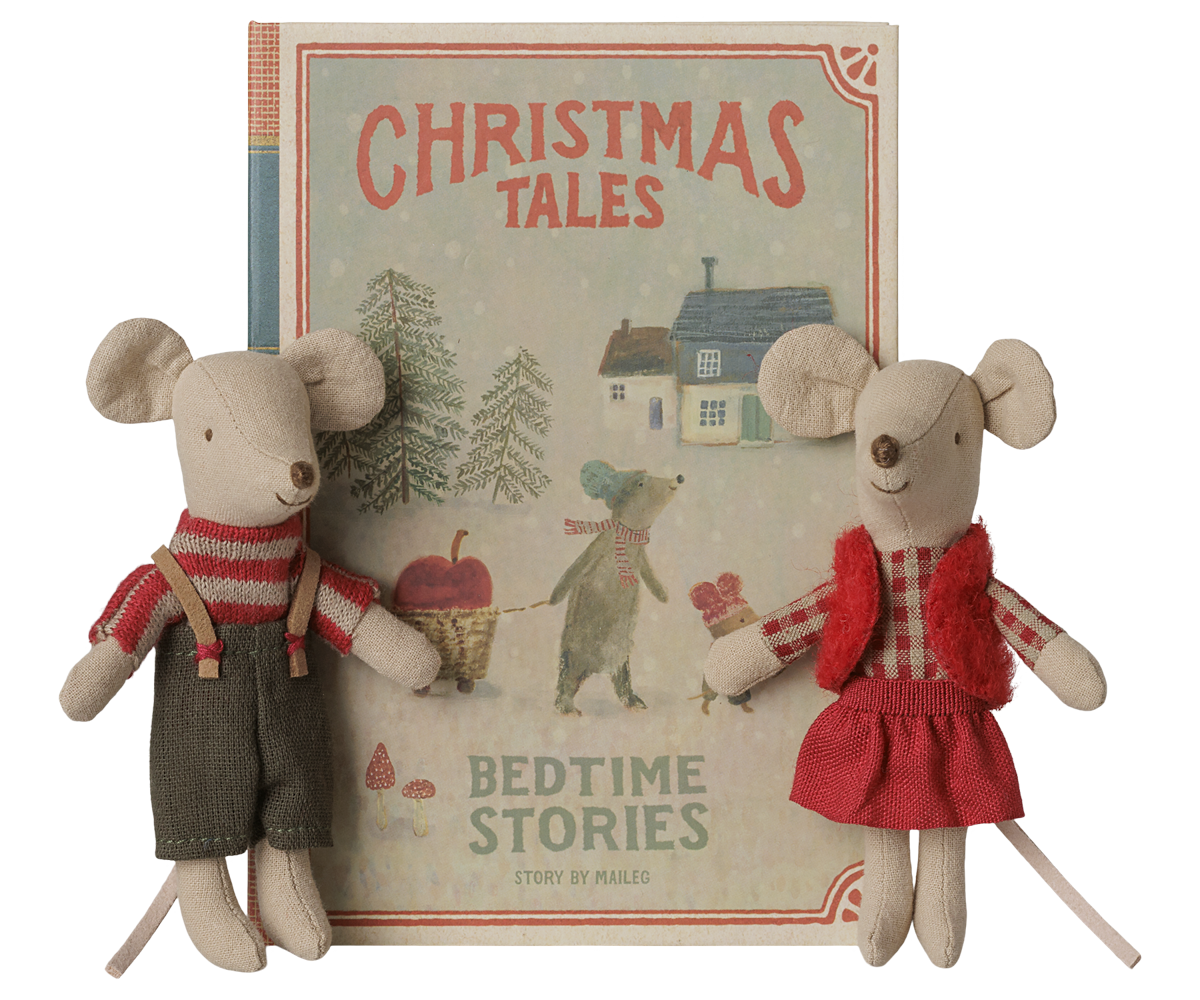 Ratones gemelos navideños, hermanita y hermanito en libro - Maileg