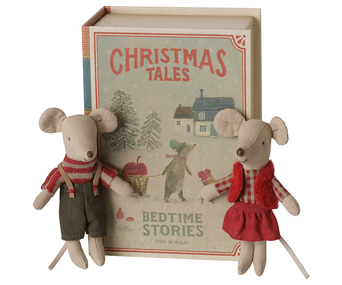 Ratones gemelos navideños, hermanita y hermanito en libro - Maileg