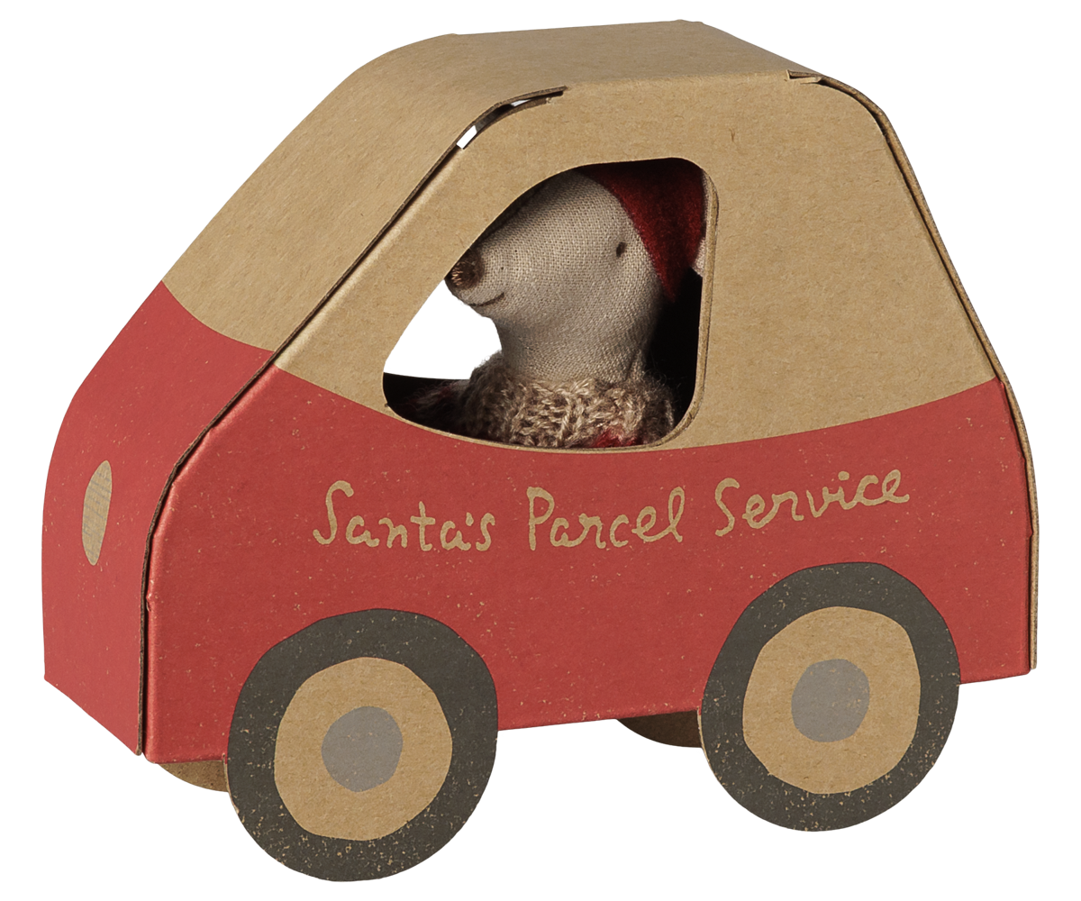 Ratón de Navidad, hermanita en caja con forma de coche - Maileg