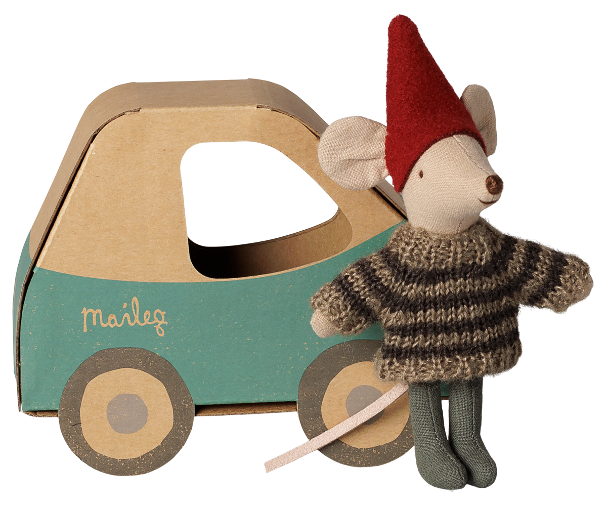 Ratón de Navidad, hermanito en caja con forma de coche - Maileg