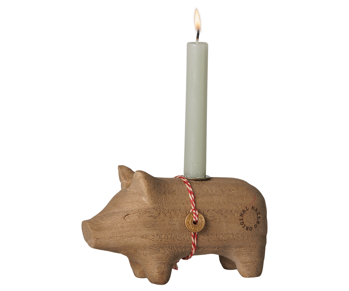 Portavelas de madera, cerdo, Pequeño - Maileg