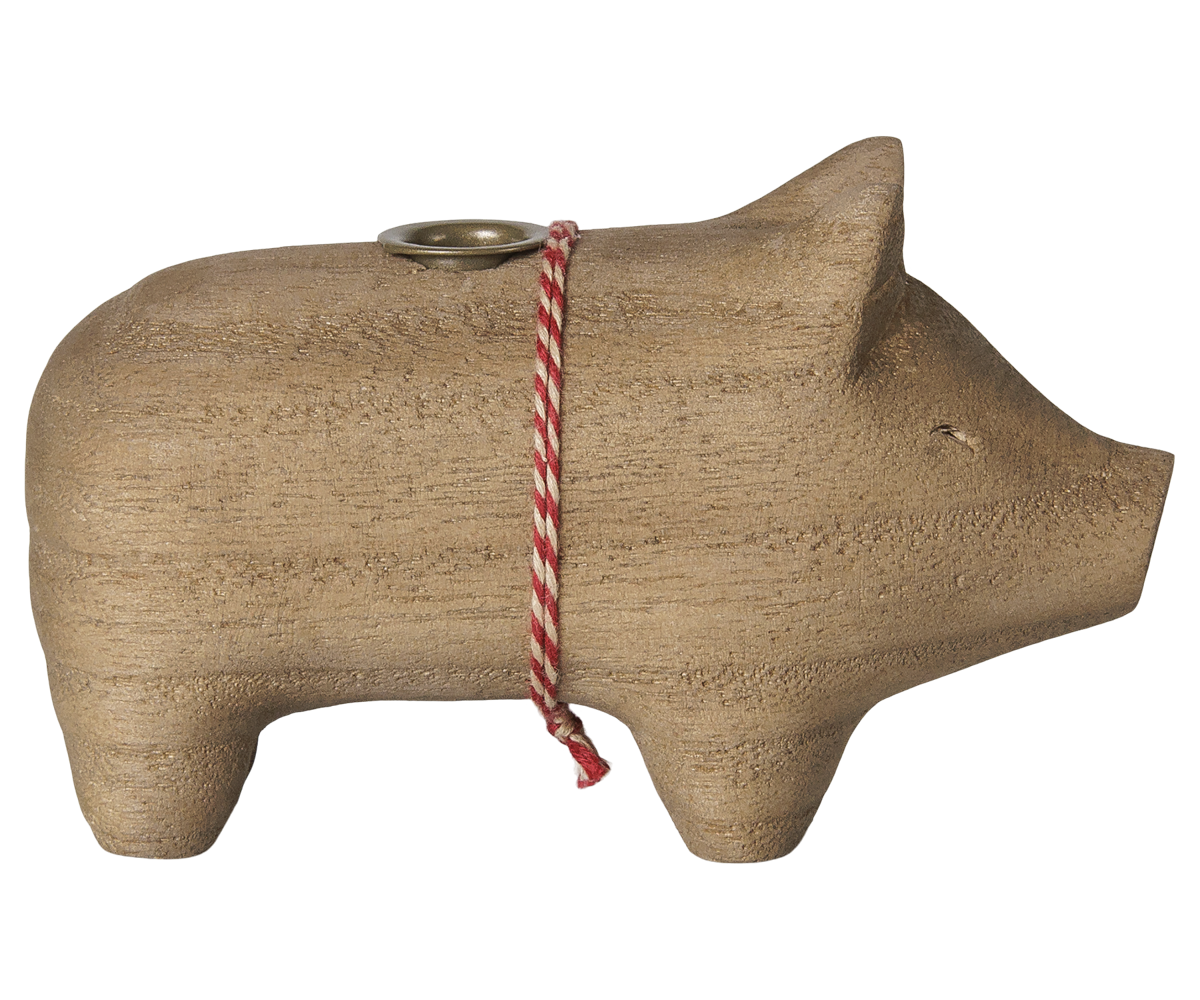 Portavelas de madera, cerdo, Pequeño - Maileg
