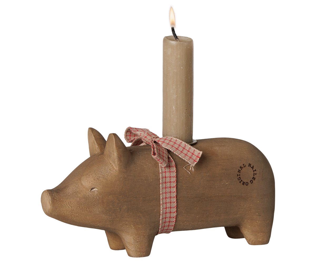 Portavelas de madera, cerdo, Mediano - Maileg