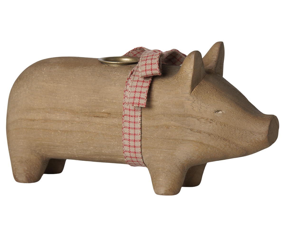 Portavelas de madera, cerdo, Mediano - Maileg