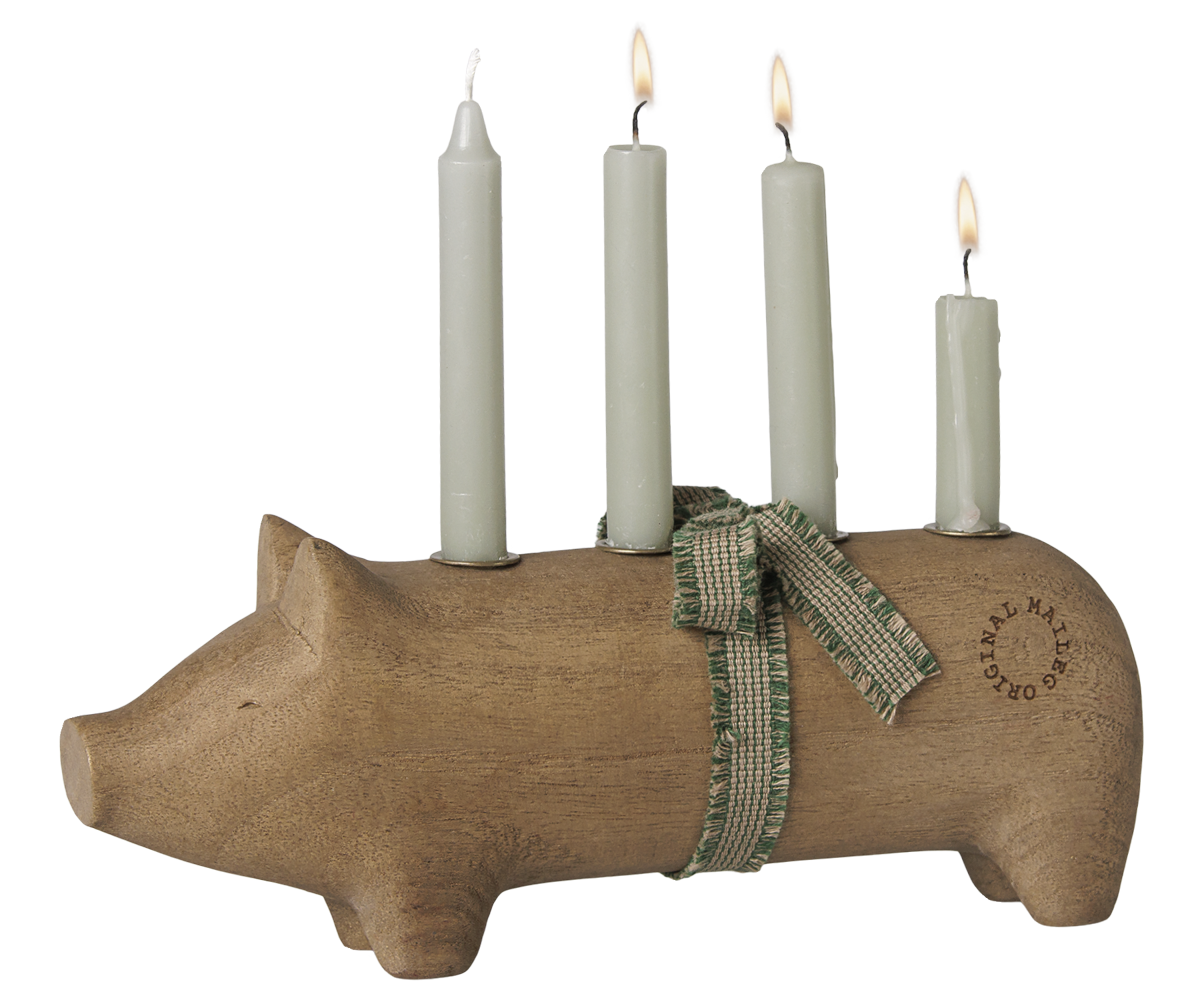 Portavelas de madera, cerdo, Adviento mediano - Maileg