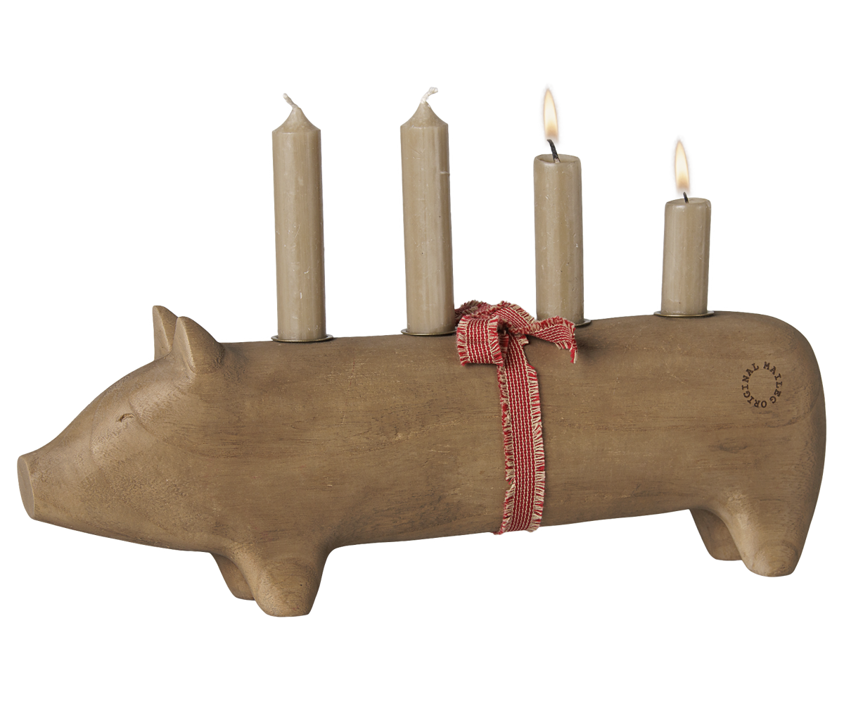 Portavelas de madera, cerdo, Adviento grande - Maileg