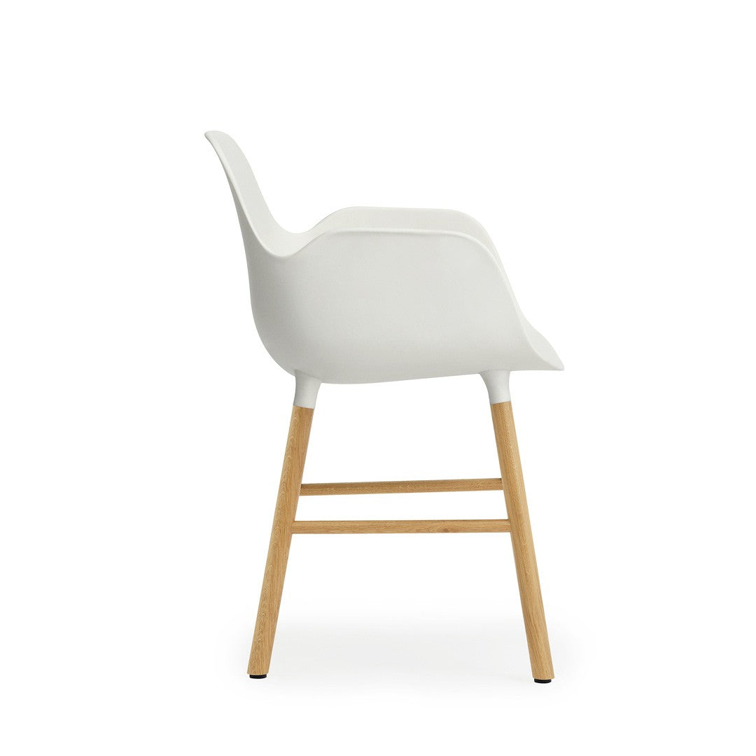 Form Armchair, White, Oak Legs