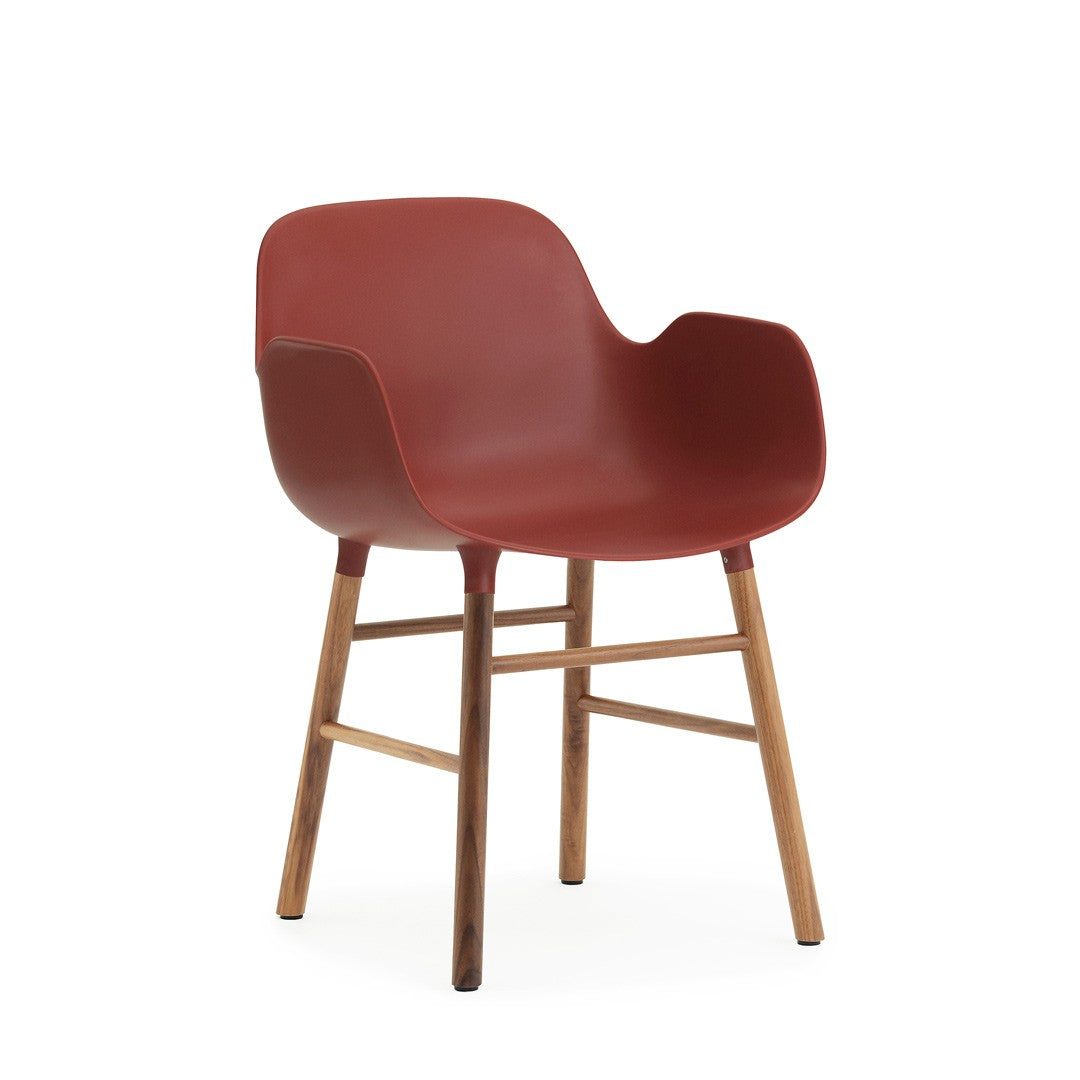 Form Armchair, Red, Walnut Legs