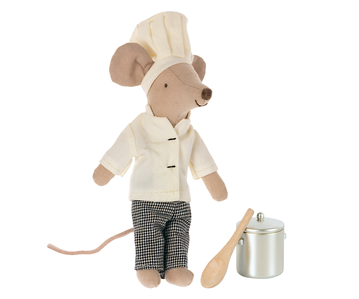 Ratón cocinero con olla y cuchara