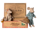Mamá y papá ratón en caja de cigarros