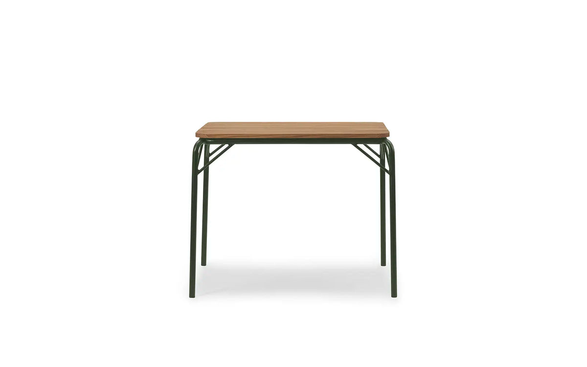 Mesa de exterior Vig 90 × 90 cm, robinia y verde oscuro