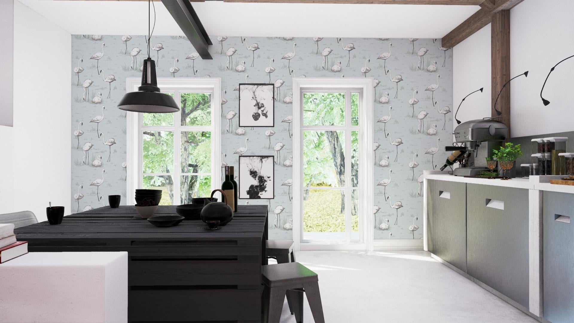 Papel Pintado | Flamingos Azul