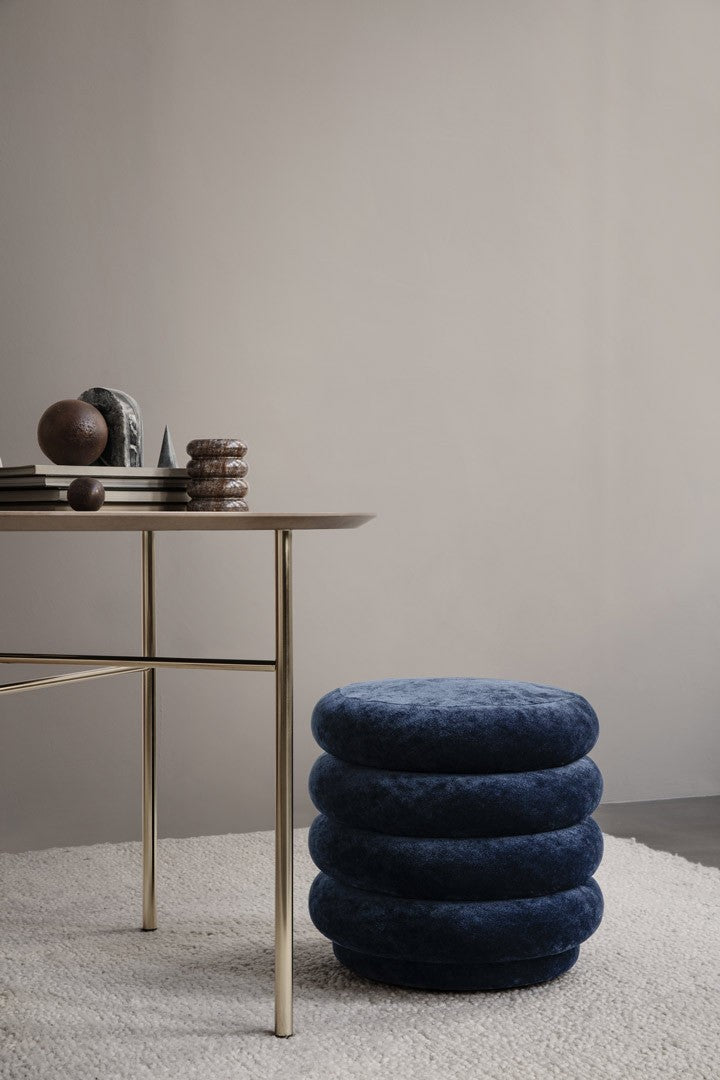 Petit pouf rond en velours beige