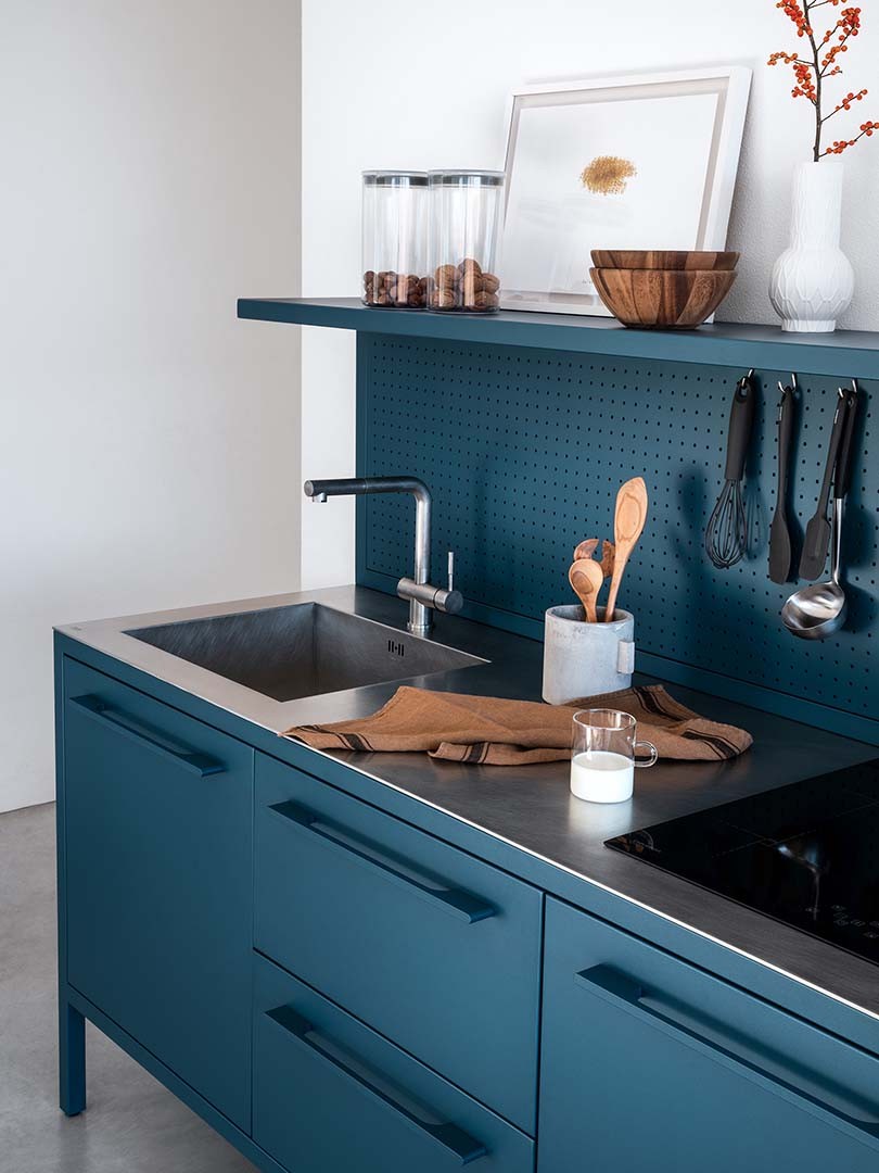 Encimera Inox 188 fregadera integrada + hueco cocina