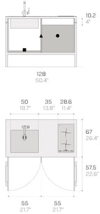Encimera Inox 128 fregadera integrada + hueco cocina