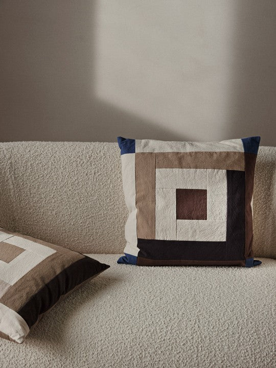 Cojín Border Patchwork Carob Brown/Bright Blue