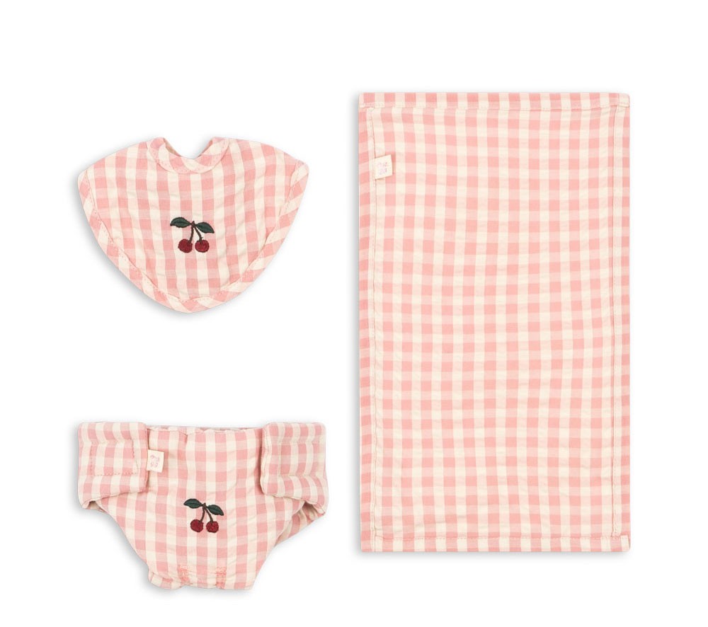 Set Puericultura muñecas | powder pink check