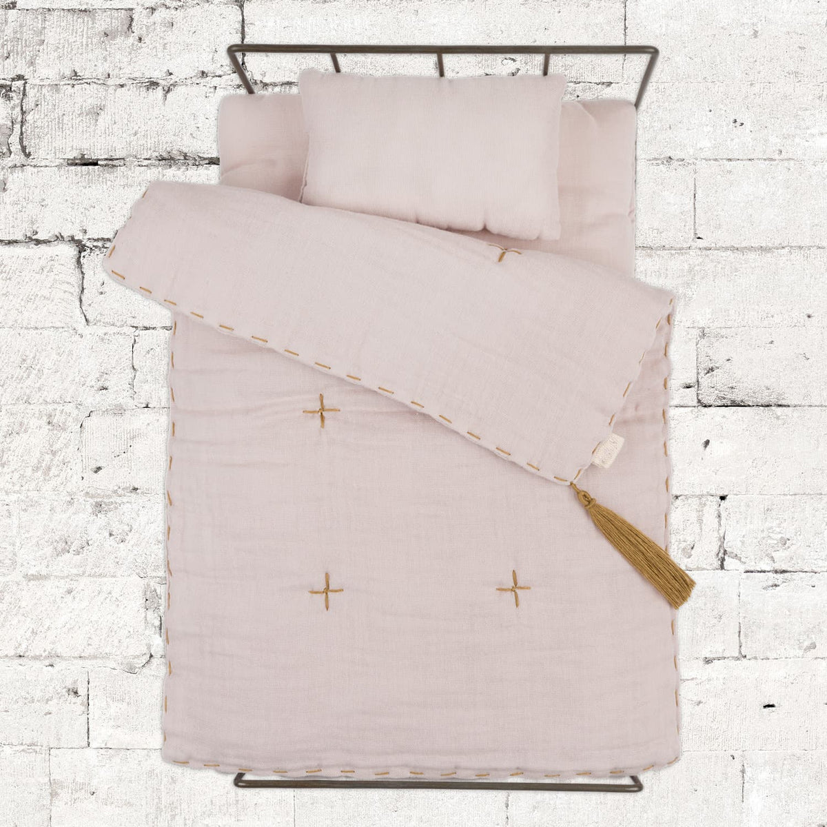 Conjunto de cama de metal para muñecas - Polvo